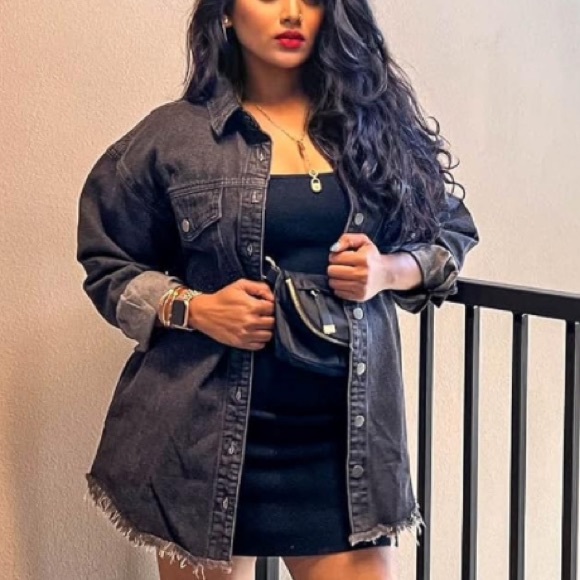 Jackets & Blazers - black distressed denim oversized boyfriend destroyed jacket
